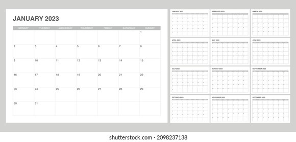 establecer calendario 2023 con un diseño sencillo y moderno