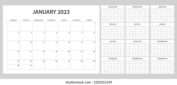 set calendar 2023 with simple and modern design	