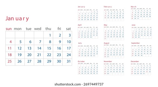 set calendar 2026 with simple and modern design 