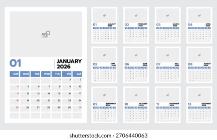Set of calendar 2026 vertical size A4 template modern vector design.
