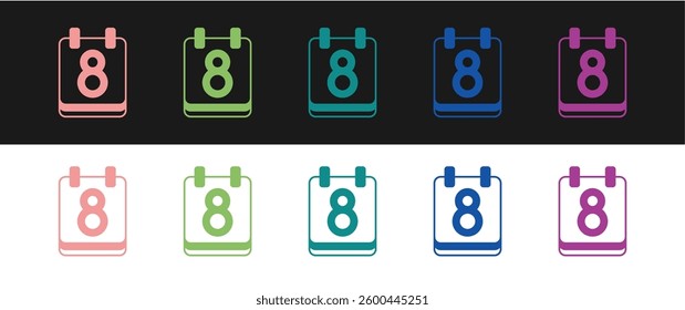 Set Calendar with 8 March icon isolated on black and white background. International Happy Women Day.  Vector