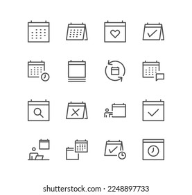 Set of calendar appointment icons, date, working, schedule, meeting settings, meeting and linear variety vectors.