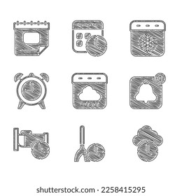 Set Calendar autumn, Cleaning time, Clock, Alarm clock app mobile, Time to sleep, winter and  icon. Vector