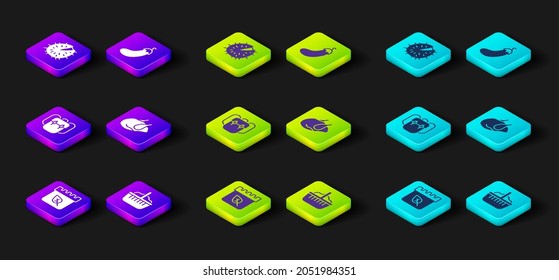 Set Calendar with autumn leaves, Basket, School backpack, Roasted turkey or chicken, Eggplant and Chestnut icon. Vector