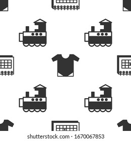 Set Calendar, Baby onesie and Toy train on seamless pattern. Vector