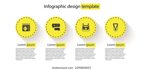 Set Calendar with baseball game, Speech bubble chat, Baseball arena and Medal. Business infographic template. Vector