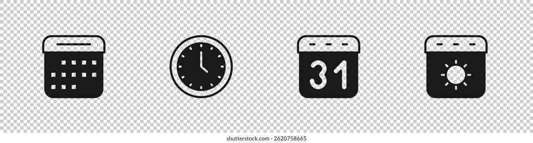 Set Calendar, Clock,  and summer icon. Vector