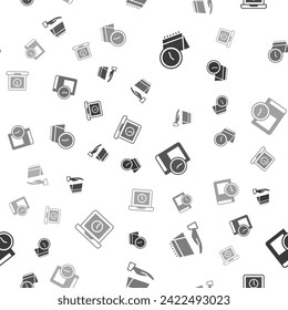 Kalender und Uhr einstellen, , Zeit für Buch und Laptop-Zeit auf nahtlosen Mustern. Vektorgrafik