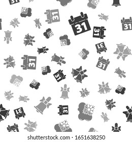 Set Calendar, Cloud with snow, Merry Christmas ringing bell and Merry Christmas ringing bell on seamless pattern. Vector
