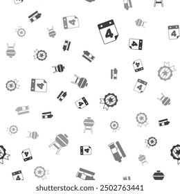 Set Calendar with date July 4, Cannon, Medal star and Barbecue grill on seamless pattern. Vector