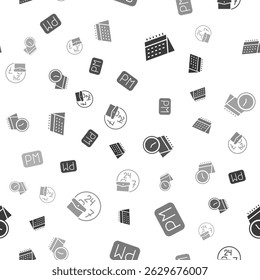 Set Calendar, Day time, and clock and Always busy on seamless pattern. Vector