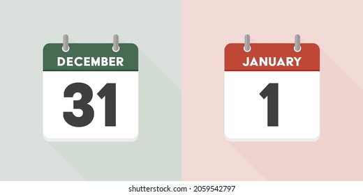 Set of calendar December 31 and January 1. End of year to the beginning of New year Agenda. New Year holidays concept Vector infographic illustration.