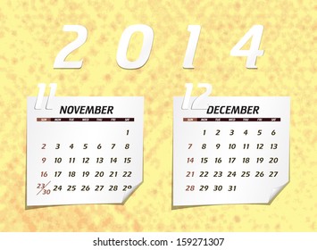 Set of calendar with design for year 2014 November & December  (week starts from Sunday)