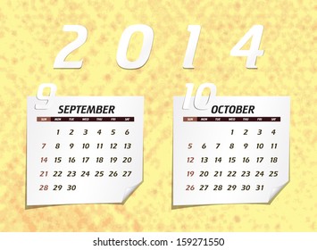 Set of calendar with design for year 2014 September & October  (week starts from Sunday)
