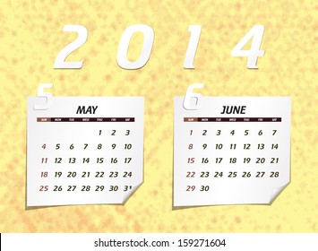 Set of calendar with design for year 2014 May & June  (week starts from Sunday)