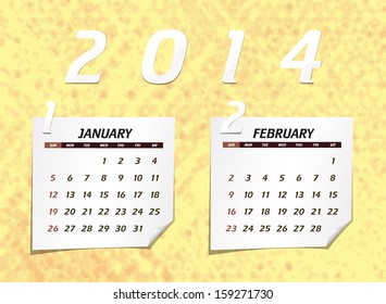 Set of calendar with design for year 2014 January & February  (week starts from Sunday)