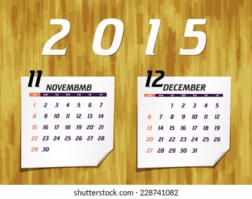 Set of calendar with design for year 2015 November & December (week starts from Sunday) 