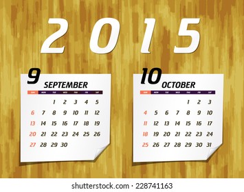 Set of calendar with design for year 2015 September & October (week starts from Sunday) 