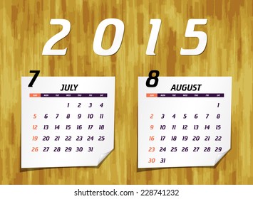 Set of calendar with design for year 2015 July & August (week starts from Sunday) 