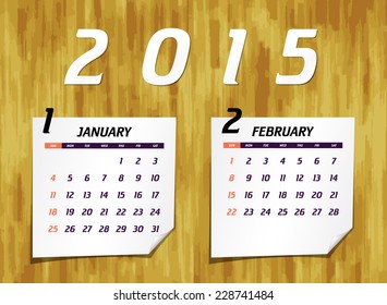 Set of calendar with design for year 2015 January & February (week starts from Sunday) 