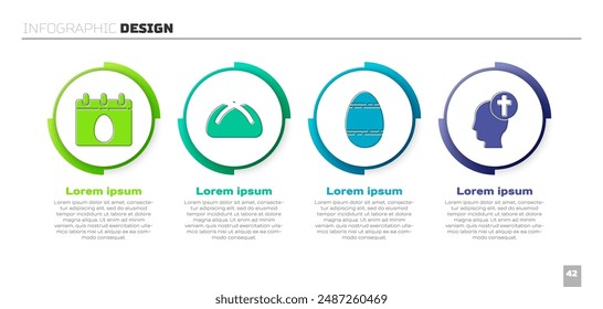 Set Calendar with Easter egg, Easter cake, Easter egg and Human head with christian cross. Business infographic template. Vector