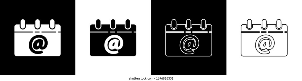Set Calendar with email icon isolated on black and white background. Envelope symbol e-mail. Email message sign.  Vector Illustration