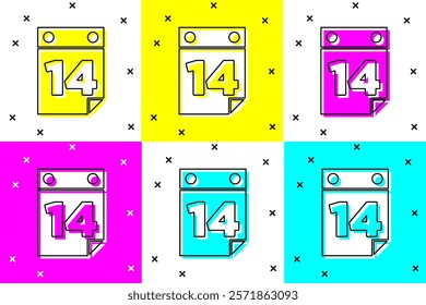 Set Calendar with February 14 icon isolated on color background. Valentines day. Love symbol.  Vector