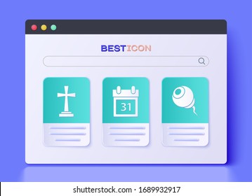 Set Calendar with Halloween date 31 october , Tombstone with cross  and Eye  icon. Vector
