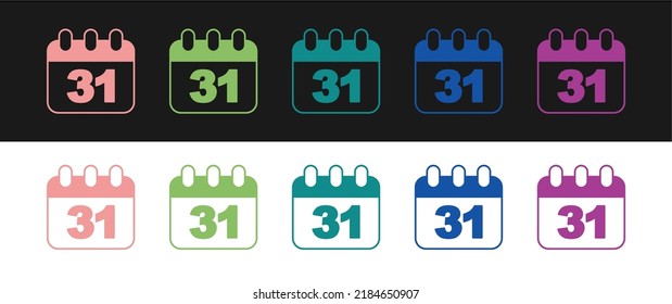 Set Calendar with Halloween date 31 october icon isolated on black and white background. Happy Halloween party.  Vector