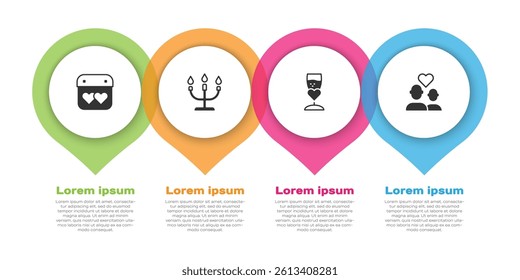 Set Calendar with heart, Candlestick, Glass of champagne and Lover couple. Business infographic template. Vector