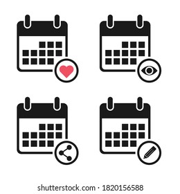 Set of calendar icon, date event symbol isolated on white background. Vector web button