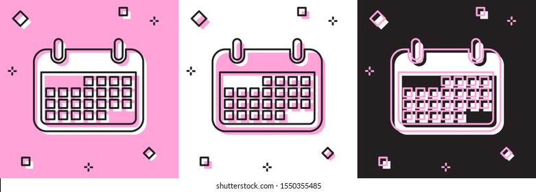Set Calendar icon isolated on pink and white, black background.  Vector Illustration