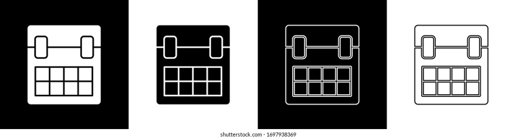 Establecer el icono Calendario aislado en fondo blanco y negro. Símbolo de aviso de evento. Ilustración vectorial