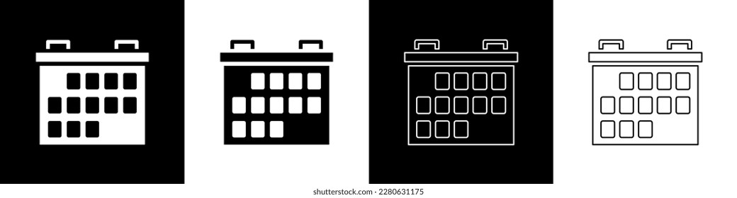 Set Calendar icon isolated on black and white background. Event reminder symbol.  Vector Illustration