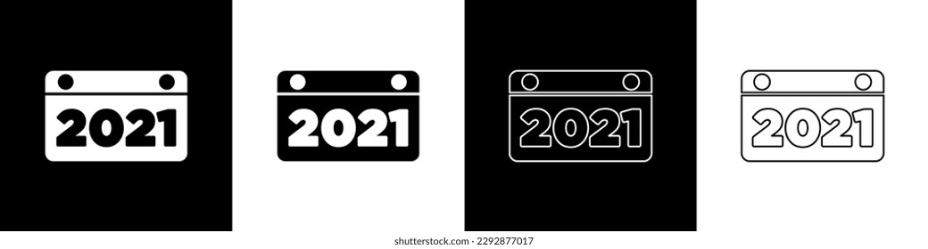 Set Calendar icon isolated on black and white background. Event reminder symbol. Merry Christmas and Happy New Year.  Vector