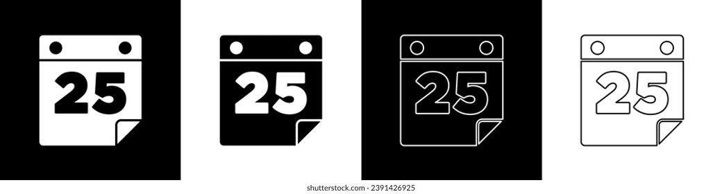 Set Calendar icon isolated on black and white background. Event reminder symbol. Merry Christmas and Happy New Year.  Vector