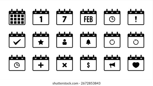 Conjunto de Ícones do Calendário. Representando vários eventos e temas de notificação	