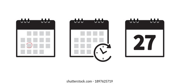 Set of calendar icon. Schedule icon isolated on white background. Flat design. Vector illustration.