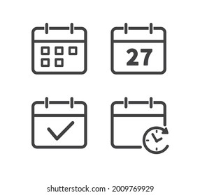 Juego de iconos de Calendario. Icono de programación aislado en fondo blanco. Icono de línea de diseño plano. Ilustración vectorial.