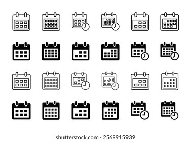 Set of calendar icon symbol vector isolated on white background