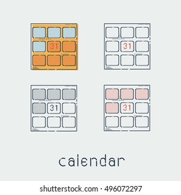 Set of Calendar Icon, Thin Line Flat Style. Vector, Illustration