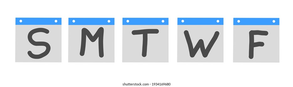 A set of calendar icon in weekly with alphabetical concept isolated on white background. 