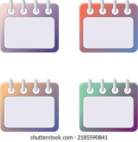 Conjunto de iconos de calendario. Página de calendario 3D vacía con un marco de degradado diferente en fondo blanco. Ilustración vectorial.