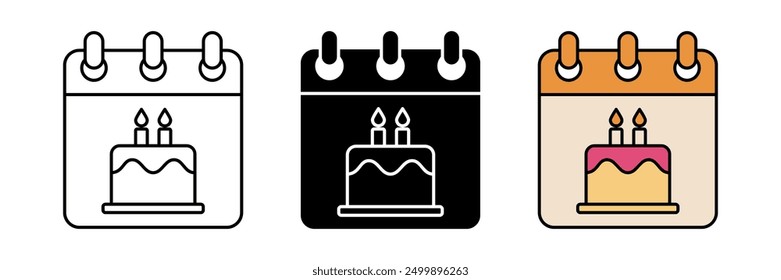 set of calendar icons with birthday cake. birthday symbol, isolated on white background.