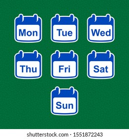 Set of calendar icons with days of the week. Flat design.