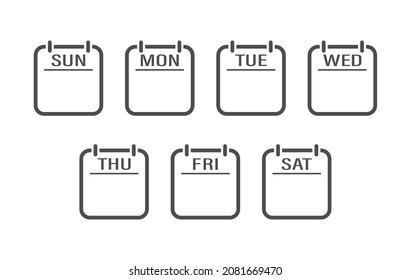 set of calendar icons with days of the week. A flip calendar with the names of the days of the week. Flat style.
