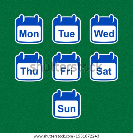 Set of calendar icons with days of the week. Flat design.