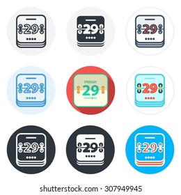 Set of calendar icons in different styles isolated on white background.