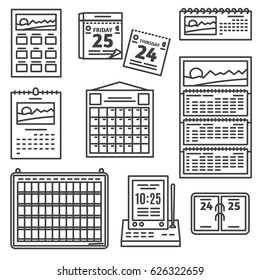 Set of calendar icons.
Different types of calendars and planners.