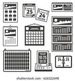 Set of calendar icons.
Different types of calendars and planners.